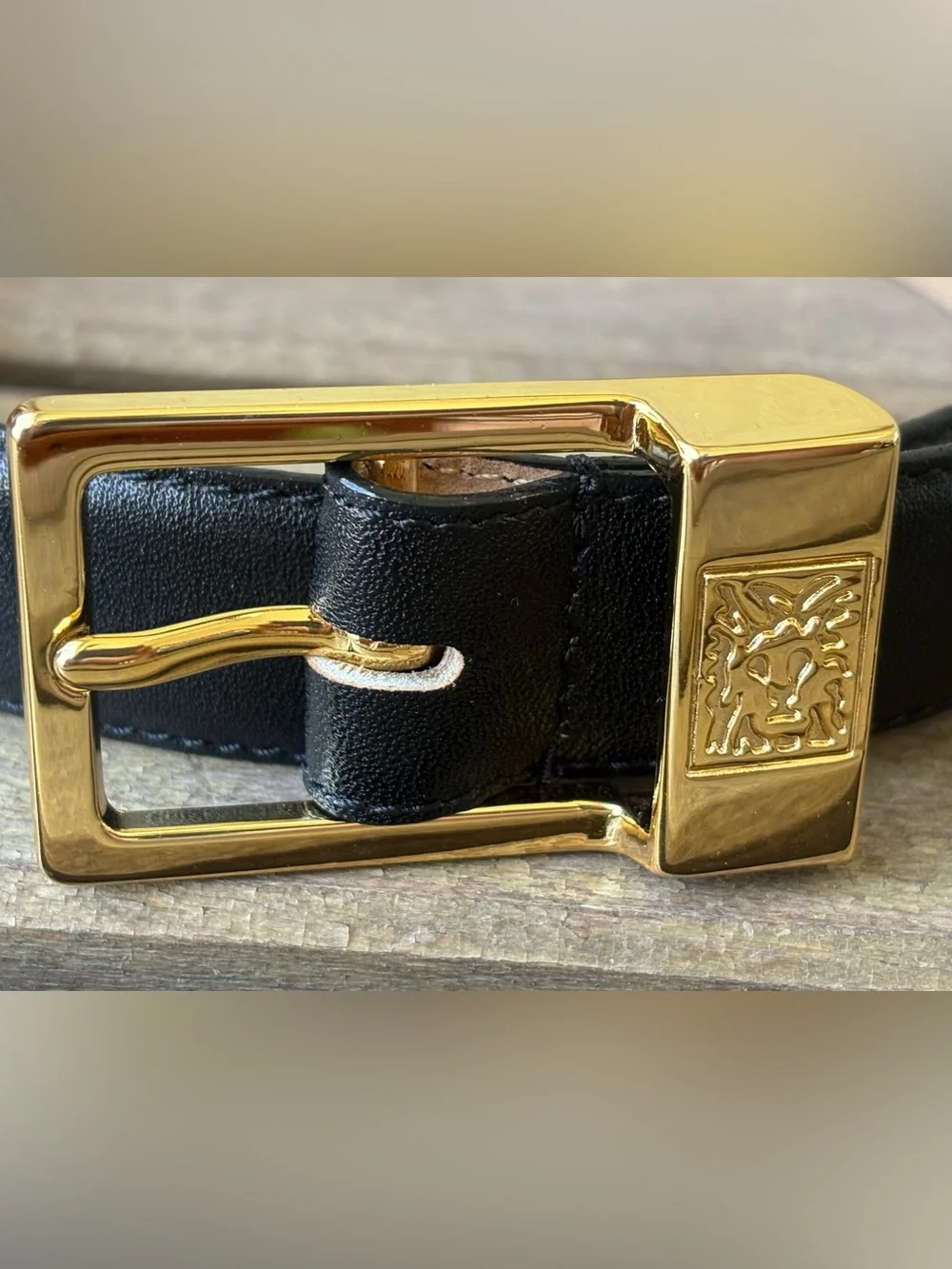 Classic Anne Klein Lion for Oroton Black Leather Belt Taiwan 87380 Size S 27”x1